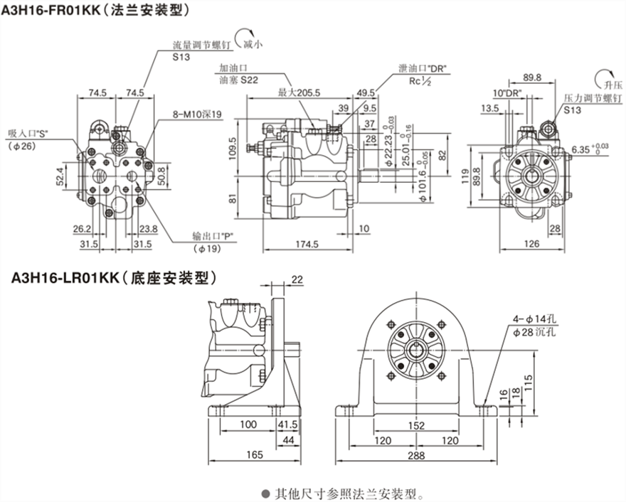 A3H16-FR01KK(法蘭安裝型)變量柱塞泵安裝尺寸圖