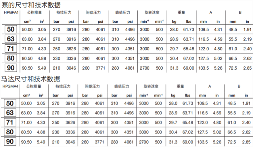 HPGPA4, HPGMA4邦貝Bondioli齒輪泵/馬達技術(shù)數(shù)據(jù)